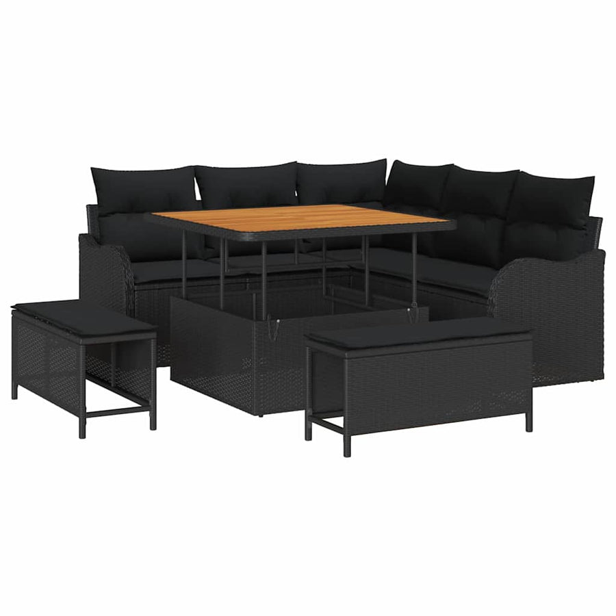 Tuin Sofa Set met kussen met opslag met kussen 8 pcs Zwart