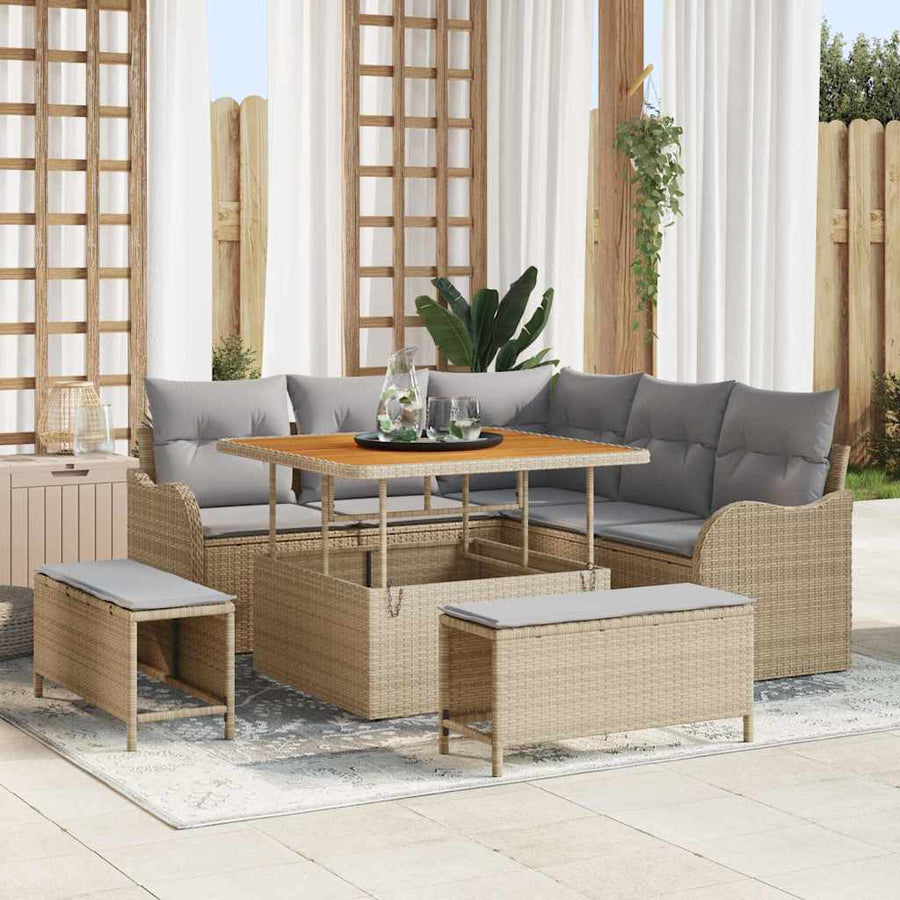 Tuin Sofa Set Met Kussen Met Opslag 8 Pcs En Licht Grijs 100 cm tafellengte Beige Lichtgrijs