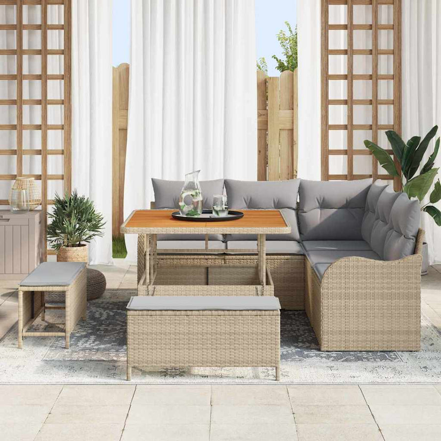 Tuin Sofa Set Met Kussen Met Opslag 8 Pcs En Licht Grijs 100 cm tafellengte Beige Lichtgrijs
