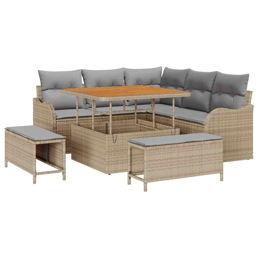 Tuin Sofa Set Met Kussen Met Opslag 8 Pcs En Licht Grijs 100 cm tafellengte Beige Lichtgrijs