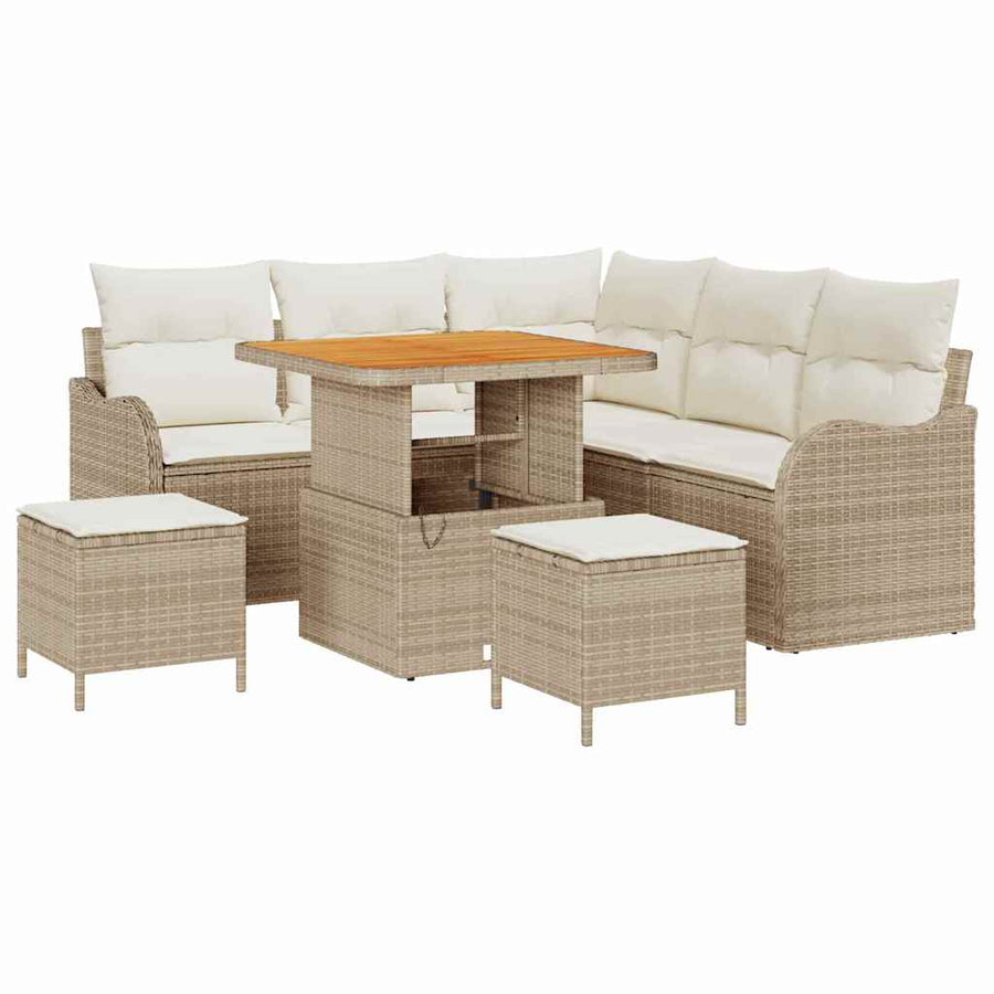 Tuin Sofa Set met kussen met opslag 8 pcs Beige en Crème