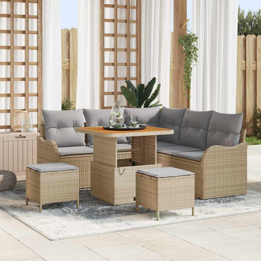 Tuin Sofa Set Met Kussen Met Opslag 8 Pcs En Licht Grijs 80 cm tafellengte Beige Lichtgrijs