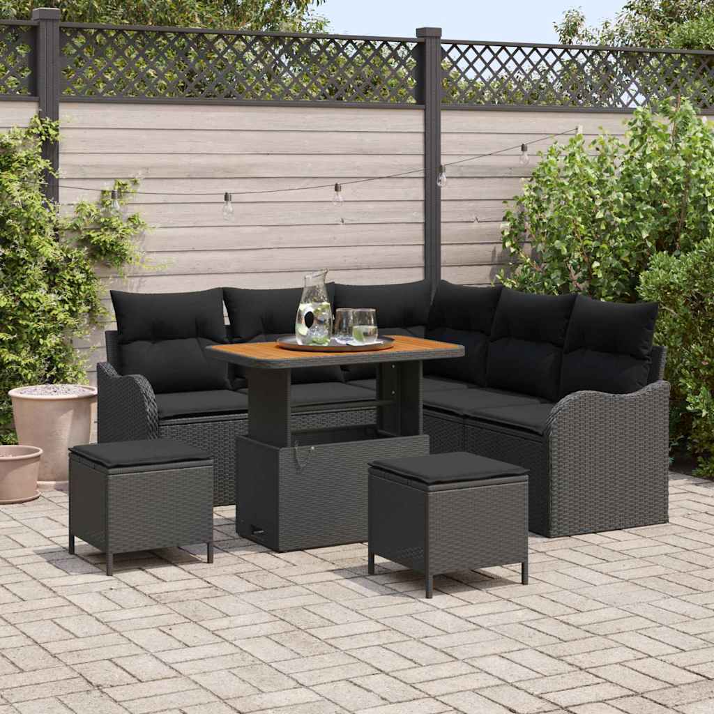 Tuin Sofa Set met kussen met opslag met kussen 8 pcs Zwart