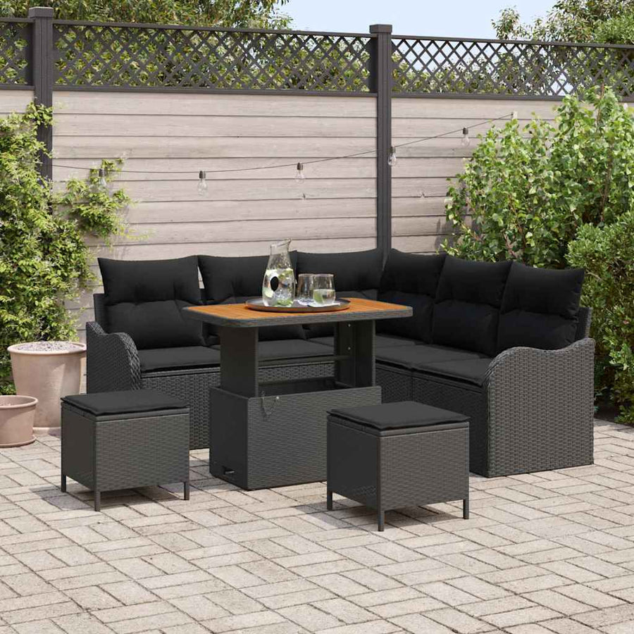 Tuin Sofa Set met kussen met opslag met kussen 8 pcs Zwart