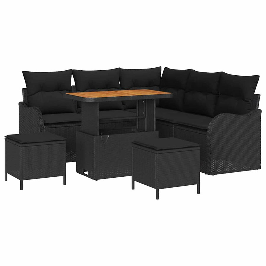 Tuin Sofa Set met kussen met opslag met kussen 8 pcs Zwart