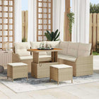 Loungeset tuin 8-delig poly rattan acaciahout beige crème