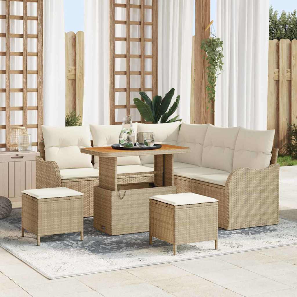 Tuin Sofa Set met kussen met opslag 8 pcs Beige en Crème