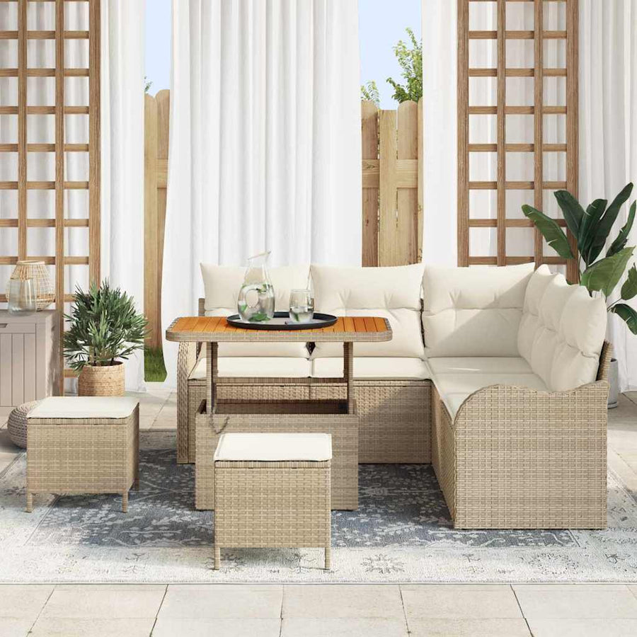 Tuin Sofa Set met kussen met opslag 8 pcs Beige en Crème