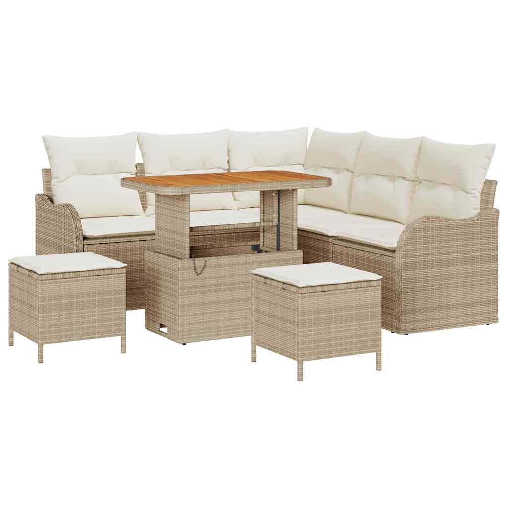 Tuin Sofa Set met kussen met opslag 8 pcs Beige en Crème
