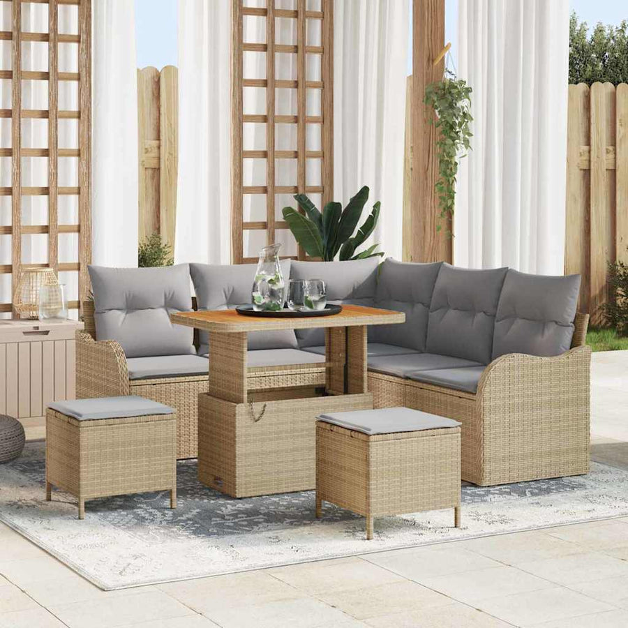 Tuin Sofa Set Met Kussen Met Opslag 8 Pcs En Licht Grijs 90 cm tafellengte Beige Lichtgrijs