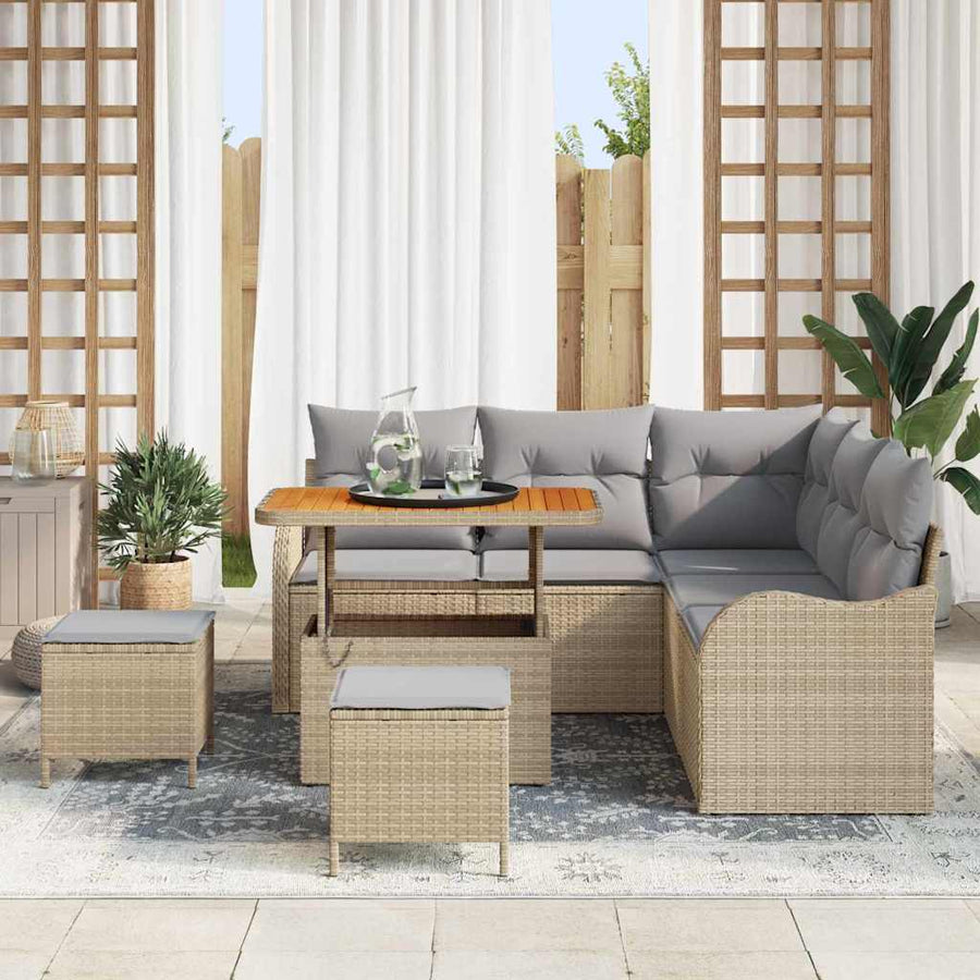Tuin Sofa Set Met Kussen Met Opslag 8 Pcs En Licht Grijs 90 cm tafellengte Beige Lichtgrijs