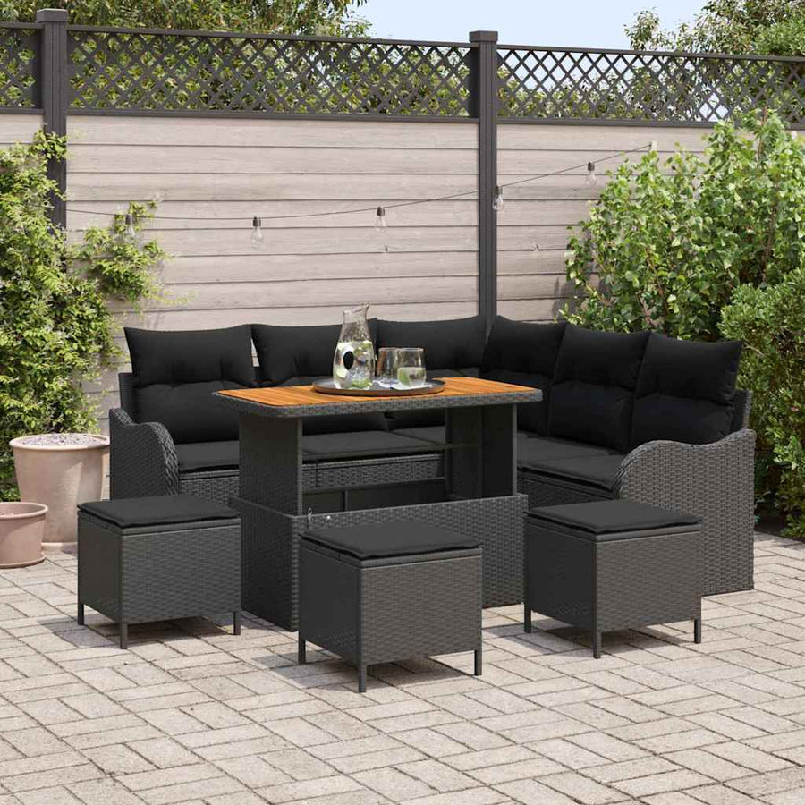 Tuin Sofa Set met kussen met opslag met kussen 9 pcs Zwart