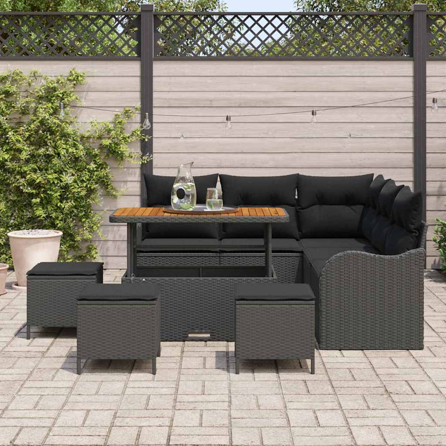 Tuin Sofa Set met kussen met opslag met kussen 9 pcs Zwart