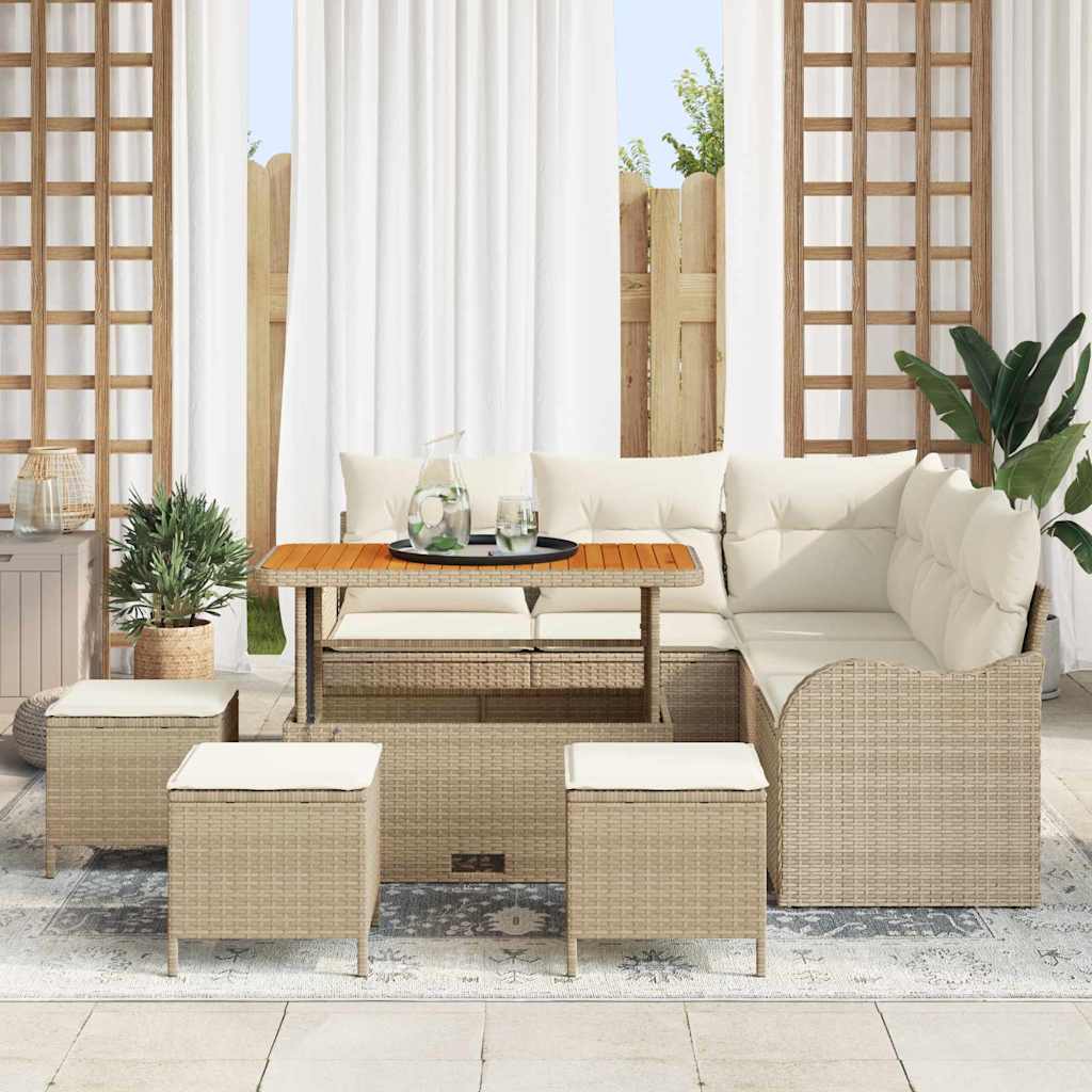 Tuin Sofa Set met kussen met opslag 9 pcs Beige en Crème
