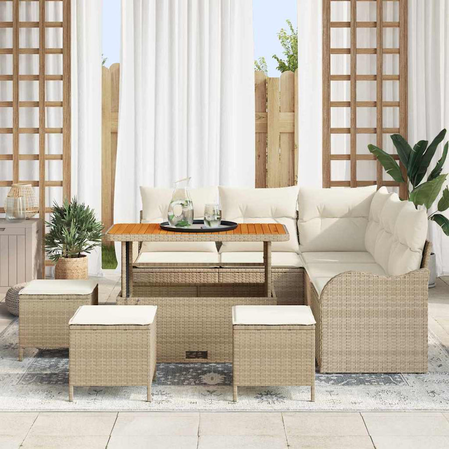 Tuin Sofa Set met kussen met opslag 9 pcs Beige en Crème