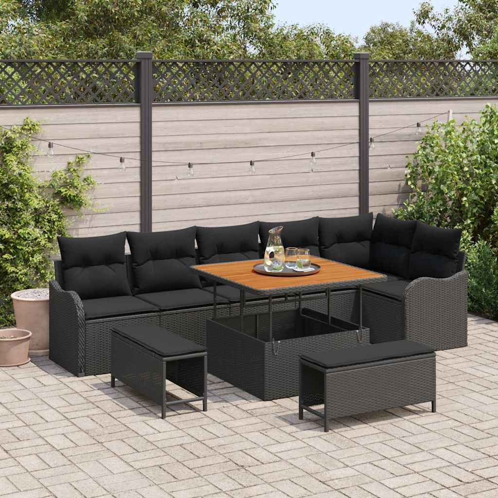 Tuin Sofa Set met kussen met opslag met kussen 9 pcs Zwart