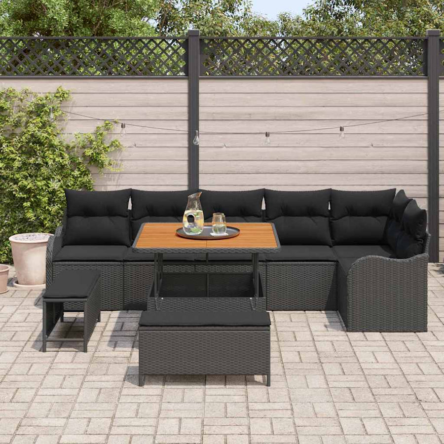 Tuin Sofa Set met kussen met opslag met kussen 9 pcs Zwart