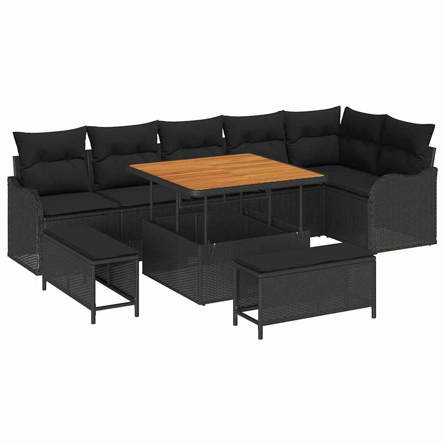 Tuin Sofa Set met kussen met opslag met kussen 9 pcs Zwart