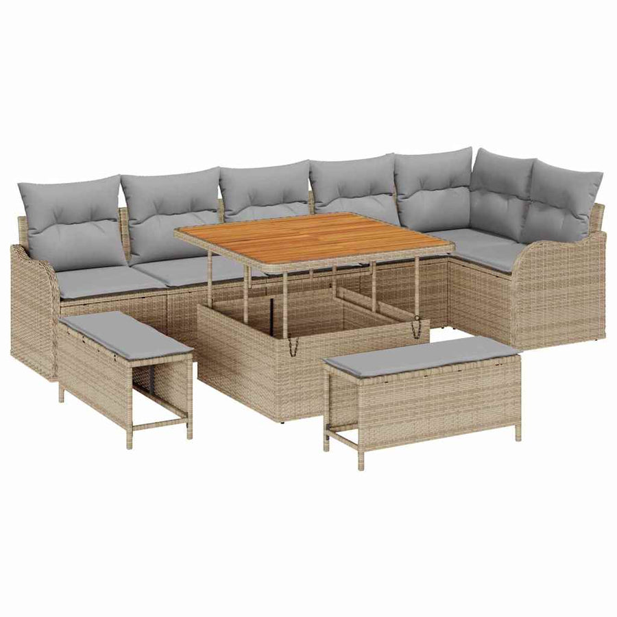 Tuin Sofa Set met kussen met opslag 9 pcs Beige en Licht Grijs
