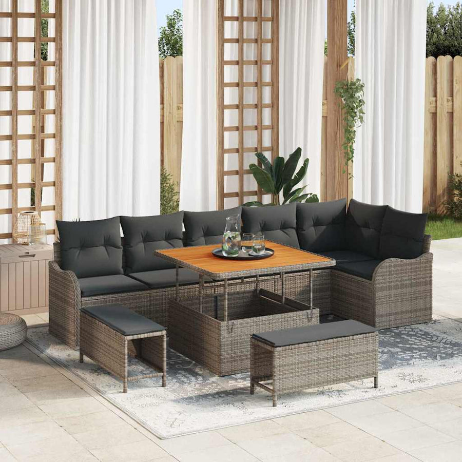 Tuin Sofa Set met kussen met opslag met kussen 9 pcs Grijs