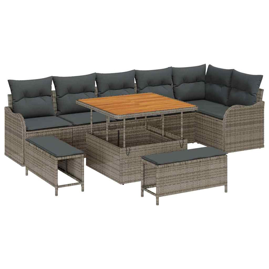 Tuin Sofa Set met kussen met opslag met kussen 9 pcs Grijs
