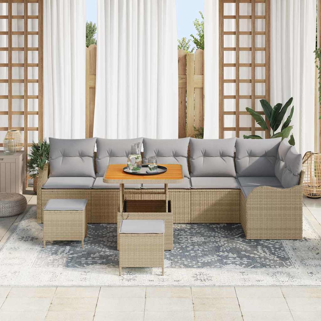 Tuin Sofa Set met kussen met opslag 9 pcs Beige en Licht Grijs