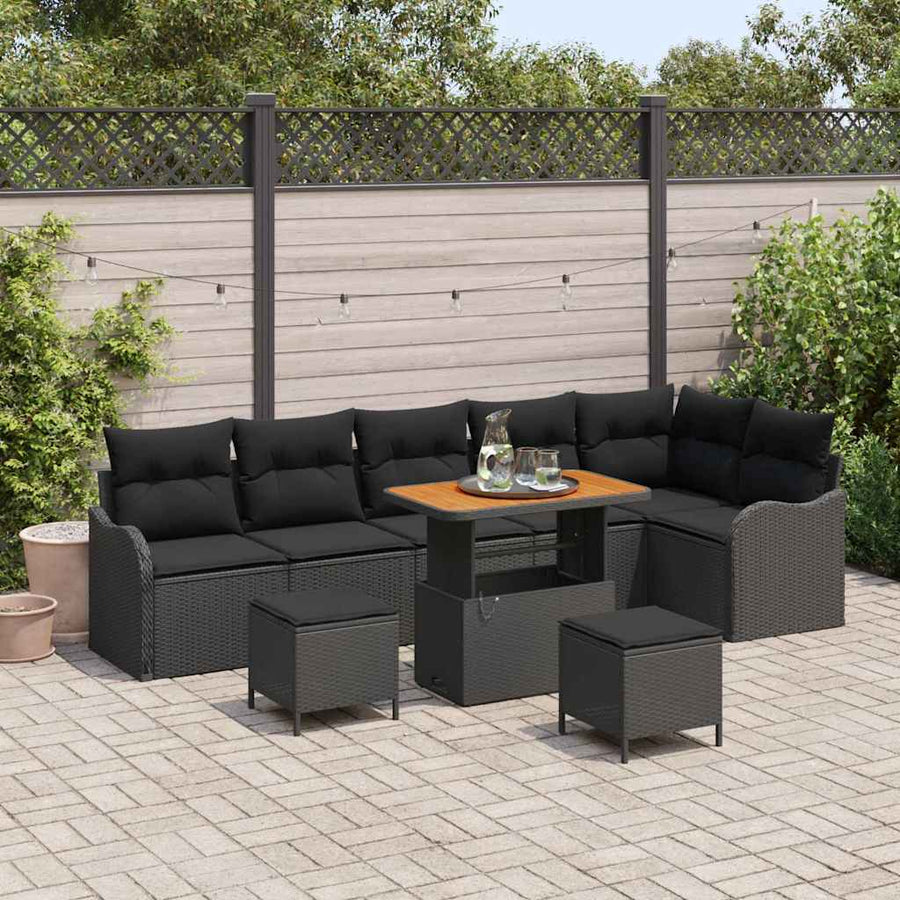 Tuin Sofa Set met kussen met opslag met kussen 9 pcs Zwart