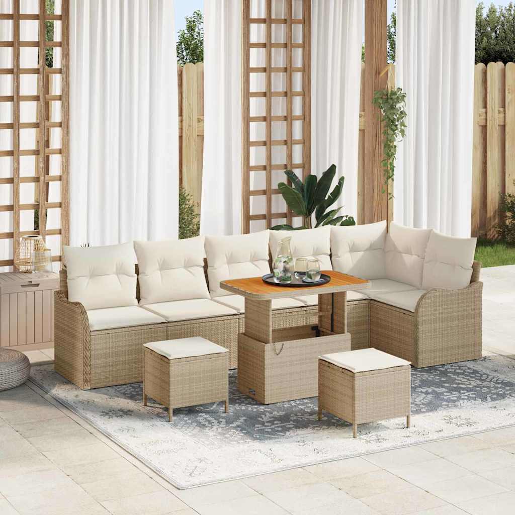 Tuin Sofa Set met kussen met opslag 9 pcs Beige en Crème
