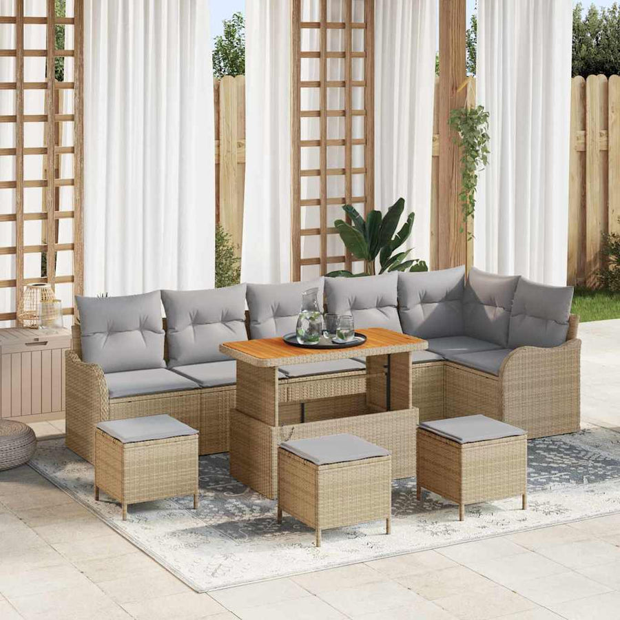 Tuin Sofa Set met kussen met opslag 10 pcs Beige en Licht Grijs