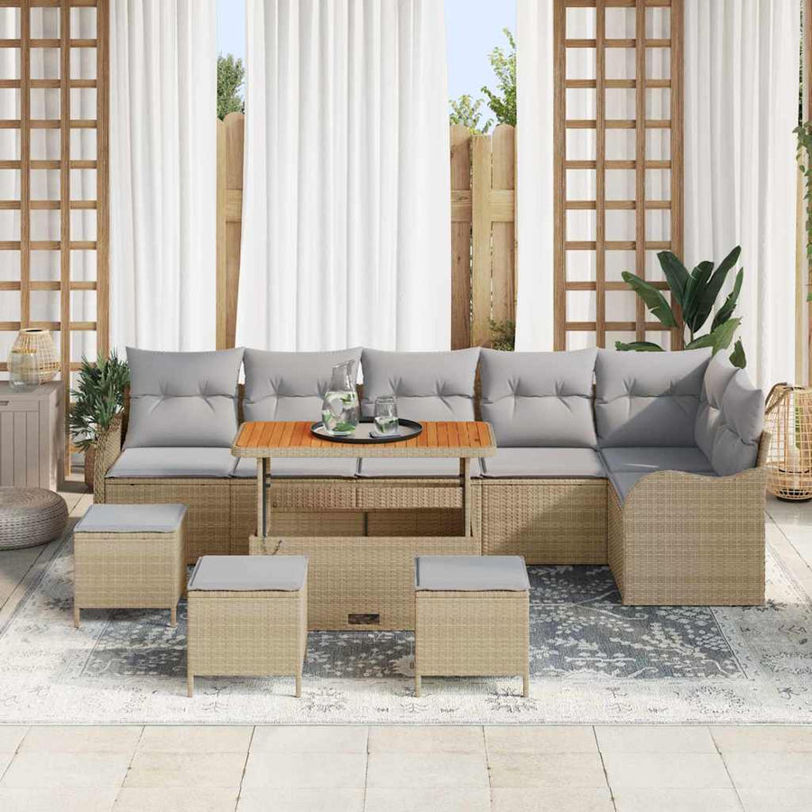 Tuin Sofa Set met kussen met opslag 10 pcs Beige en Licht Grijs