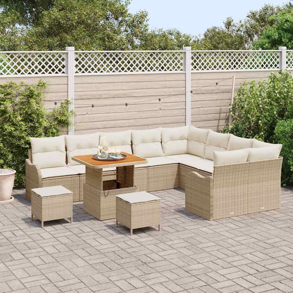 Tuin Sofa Set met kussen met opslag 12 pcs Beige en Crème