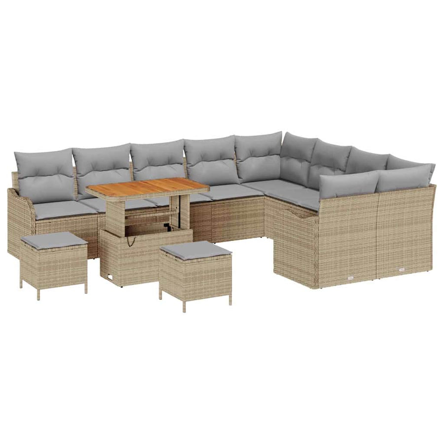Tuin Sofa Set met kussen met opslag 12 pcs Beige en Licht Grijs