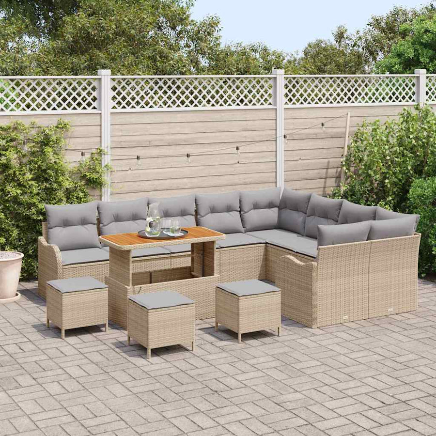 Tuin Sofa Set met kussen met opslag 13 pcs Beige en Licht Grijs