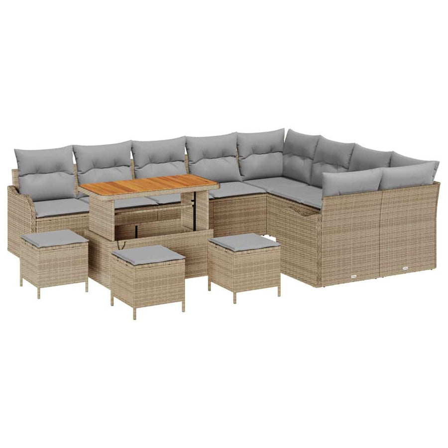 Tuin Sofa Set met kussen met opslag 13 pcs Beige en Licht Grijs
