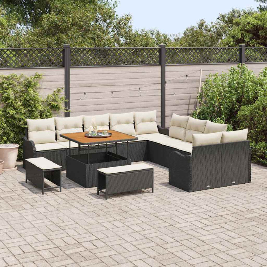 Tuin Sofa Set met kussen met opslag 13 pcs Zwart en Crème