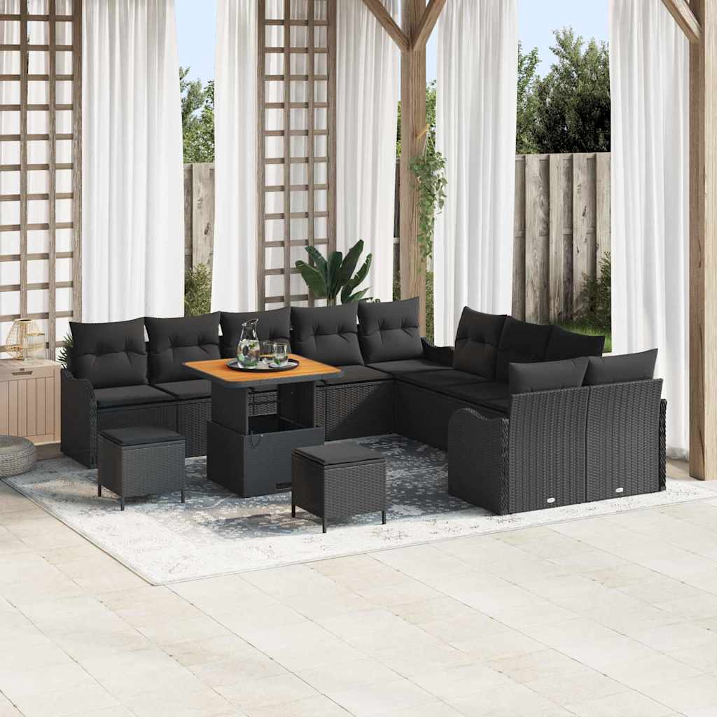 Tuin Sofa Set met kussen met opslag met kussen 13 pcs Zwart