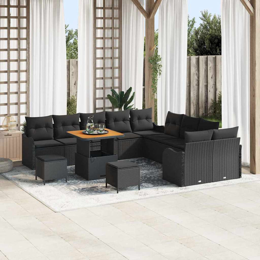 Tuin Sofa Set met kussen met opslag met kussen 13 pcs Zwart