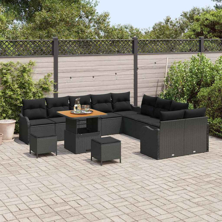 Tuin Sofa Set met kussen met opslag met kussen 13 pcs Zwart