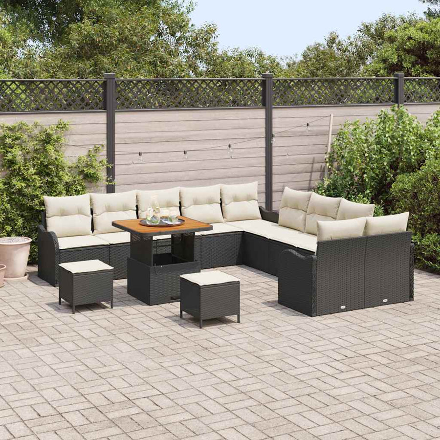 Tuin Sofa Set met kussen met opslag 13 pcs Zwart en Crème