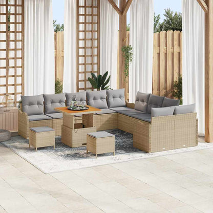 Tuin Sofa Set met kussen met opslag 13 pcs Beige en Licht Grijs