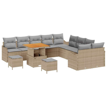 Tuin Sofa Set met kussen met opslag 13 pcs Beige en Licht Grijs