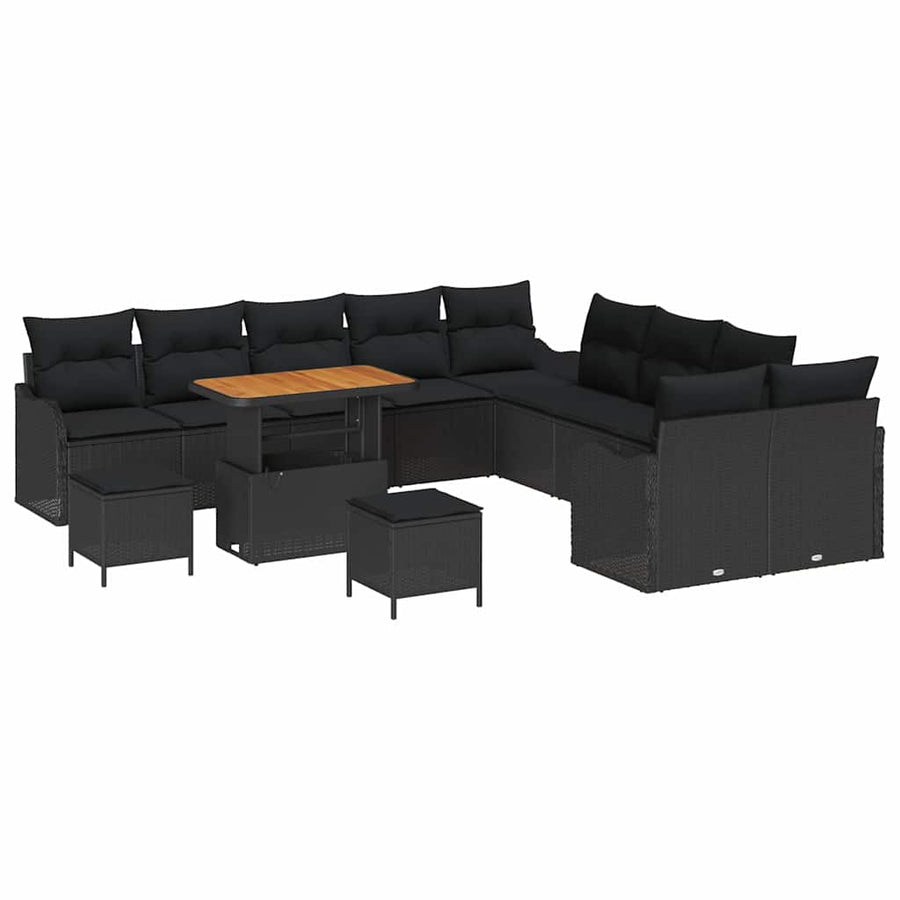 Tuin Sofa Set met kussen met opslag met kussen 13 pcs Zwart