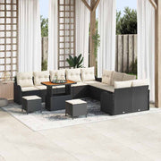 Tuin loungeset 13-delig poly rattan zwart crème