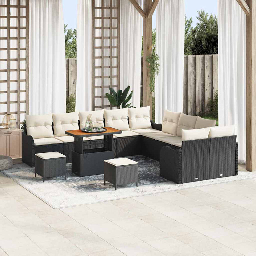 Tuin Sofa Set met kussen met opslag 13 pcs Zwart en Crème