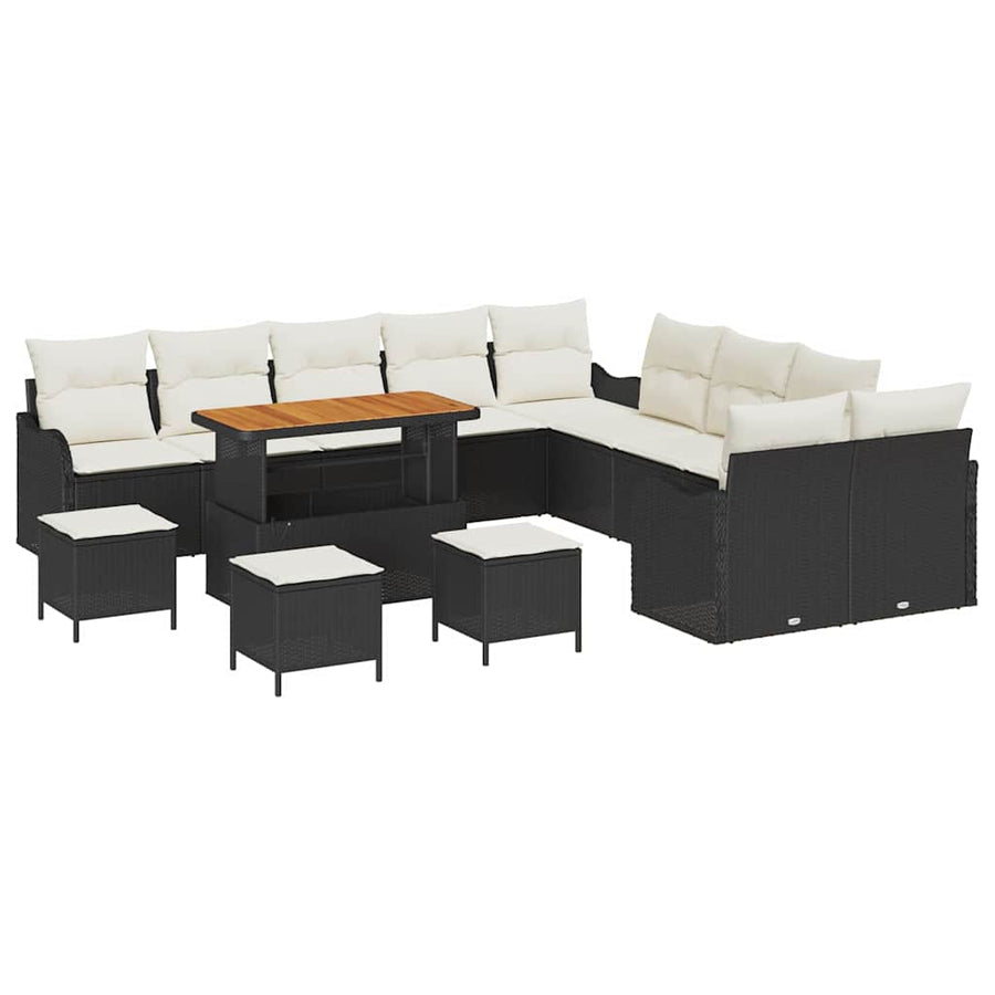 Tuin Sofa Set met kussen met opslag 14 pcs Zwart en Crème