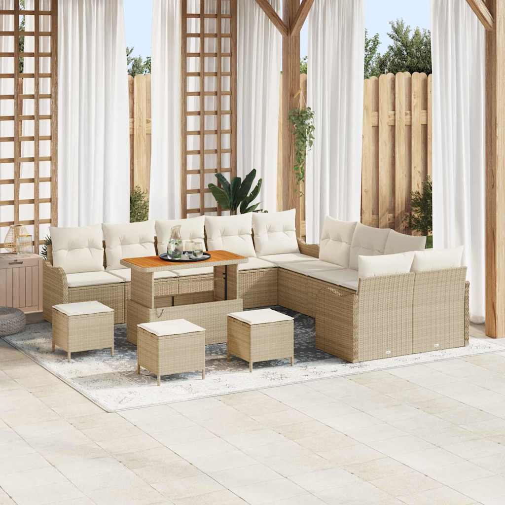 Tuin Sofa Set met kussen met opslag 14 pcs Beige en Crème