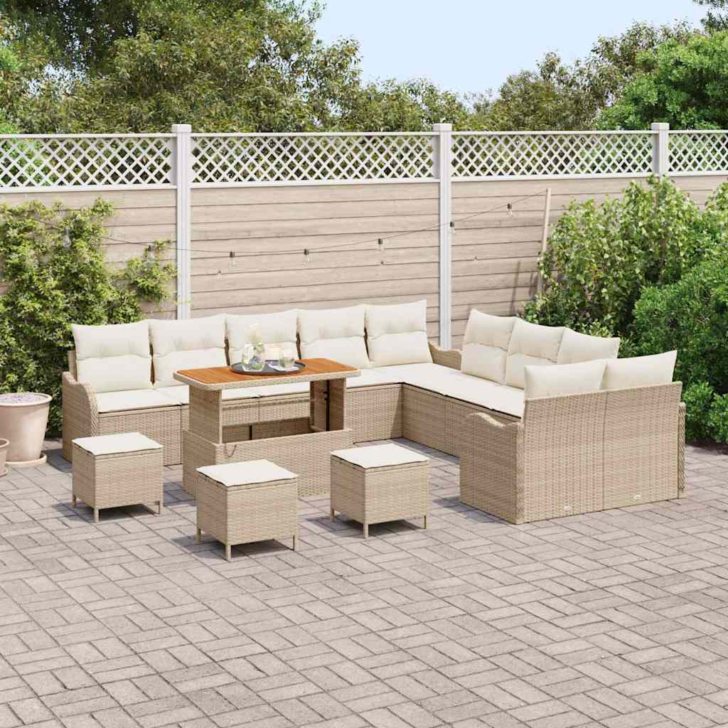 Tuin Sofa Set met kussen met opslag 14 pcs Beige en Crème