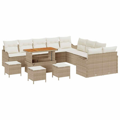 Tuin Sofa Set met kussen met opslag 14 pcs Beige en Crème
