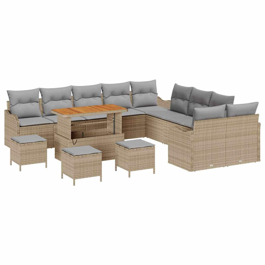 Tuin Sofa Set met kussen met opslag 14 pcs Beige en Licht Grijs