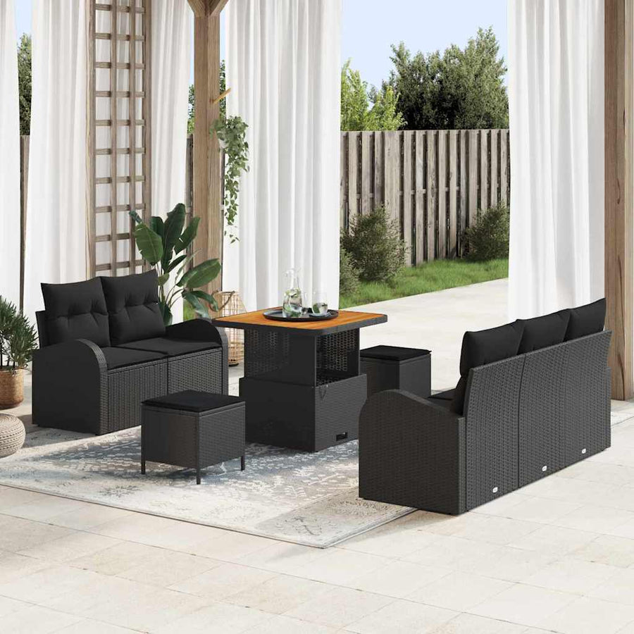 Tuin Sofa Set met kussen met opslag met kussen 8 pcs Zwart
